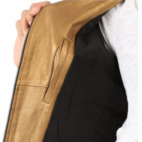 NWT IRO Lambskin metallic gold Leather Moto Jacket FR 34 - Picture 9 of 14